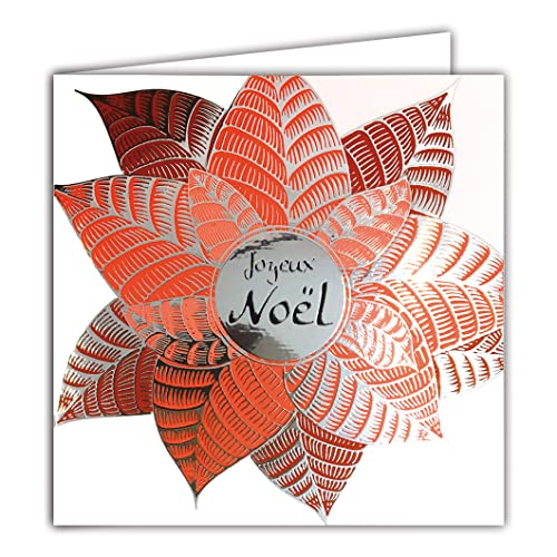 Afie Afie 23024 Wesołych Świąt Bożego Narodzenia Poinsettia Kwiat Czerwony i Srebrny Błyszczący Gwiazda Święta Roku - Z Białą Kopertą 23024