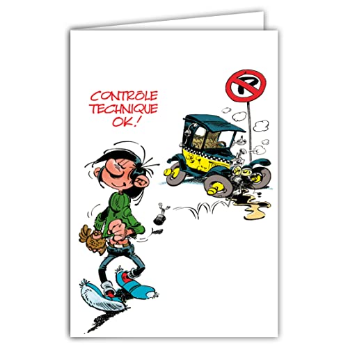 Afie Afie GLCT-0244 Gaston Lagaffe Happy Birthday Card 1 rok więcej Car Car Fiat 509 Humor Humorystyczny - Zamknięty format 17x11,5cm z kopertą na ilustracji - Made in France GLCT-0244