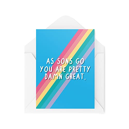 Tongue in Peach Śmieszne karty syna | 'As Sons Go You're Pretty Damn' świetna karta | dla niego urodziny od mamy i taty ukończenie studiów zdany test dumny | CBH611 TIP_CARDS_CBH611