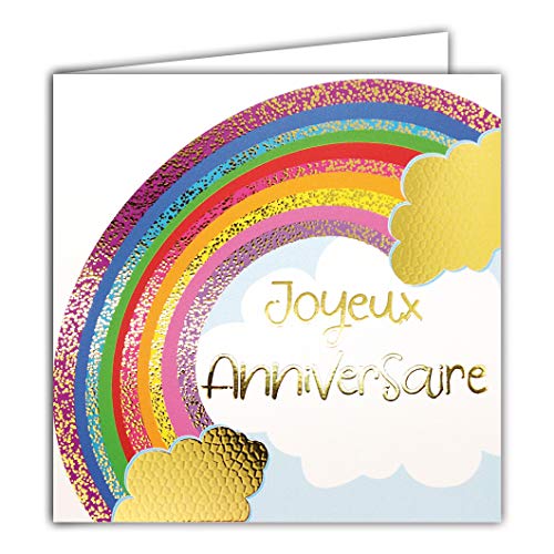 Afie Afie 22064 Happy YeverSAIRE Rainbow Chmury w błyszczącym złocie - kwadratowa kartka 145x145mm z kopertą - francuska produkcja 22064