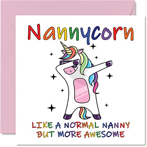 Stuff4 Kartki urodzinowe dla niani - nianiołek - kartka na Dzień Matki od wnuczki wnuczki z okazji urodzin, niani jednorożca, 145 mm x 145 mm sezonowa niania niania śmieszne kartki z życzeniami