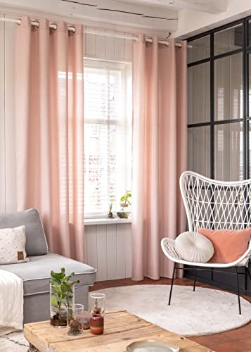 Elbersdrucke Zasłona z oczkami Lino 14 różowa, nieprzejrzysta, 255 x 140 cm, 201449, do salonu, sypialni, kuchni, przedpokoju, pokoju dziecięcego