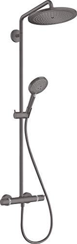 hansgrohe Croma Select S Showerpipe 280 system prysznicowy oszczędzający wodę (głowica prysznicowa, drążek prysznicowy, termostat, wąż, 3 rodzaje strumienia) szczotkowany czarny chrom