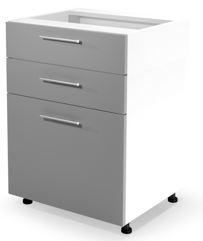 Szafka dolna z szufladami VENTO D3S-60/82 mechanizm Hettich front: jasny popiel