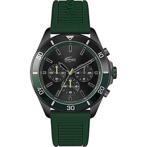 Lacoste Męski analogowy zegarek kwarcowy z silikonowym paskiem, Zielony/Czarny, pasek