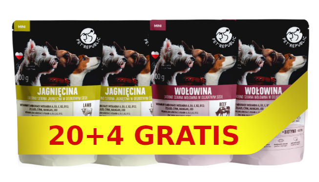 Pet Republic PetRepublic drobno siekane kawałki w delikatnym sosie jagnięcina wołowina 24x100g dla psa 57613-uniw