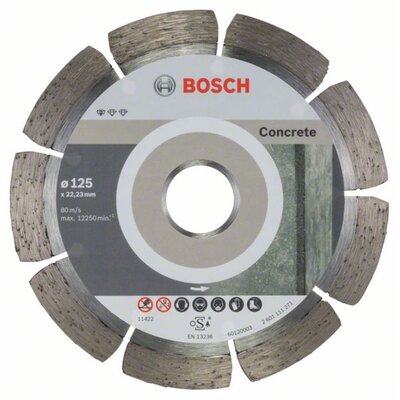 Bosch Diamentowa tarcza tnąca Standard do betonu 125 x 22 23 x 1 6 x 10 mm 2608603240 Średnica 125 mm Średnica wewnętrzna 22.23 mm 10 szt