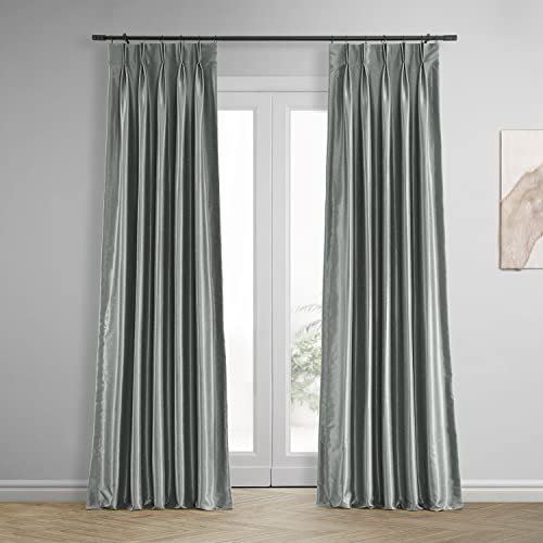 HPD Half Price Drapes PDCH-KBS9BO-108-FP zaciemniająca vintage teksturowana sztuczna dupioni zasłona plisowana (1 panel), 25 x 108, srebrna