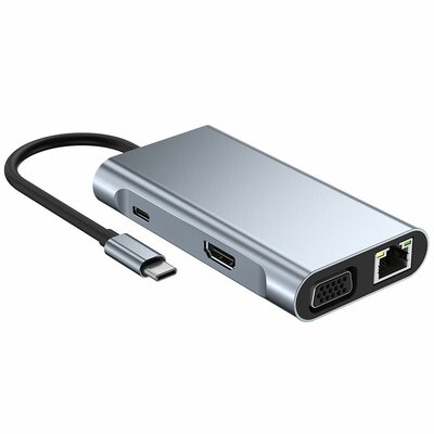 Rozdzielacz 7w1 USB HUB USB-C na 3xUSB + USB-C + HDMI + WLAN + Port VGA Tech-Protect V6-HUB szary
