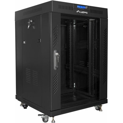 Lanberg Szafa SZAFA INSTALACYJNA RACK STOJĄCA 19" 15U 600X600 CZARNA DRZWI SZKLANE LCD FLAT PACK FF01-6615-12BL