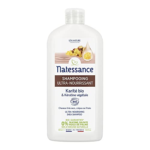 Natessance - Ultra-Odżywczy Szampon - Organiczna Shea i Keratyna Roślinna - Certyfikowany Organiczny Cosmos Organic - Butelka 500 ml