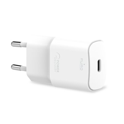 PURO White Mini Fast Travel Charger - Ładowarka sieciowa USB-C Power Delivery 20W (biały)