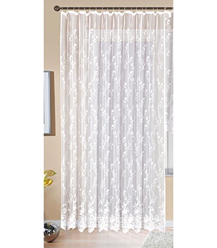 Firanka Store żakardowa Mainz wys. x szer. 245 x 300 cm taśma marszcząca taśma uniwersalna biała wzór kwiatowy przezroczysta zasłona do salonu, 13144