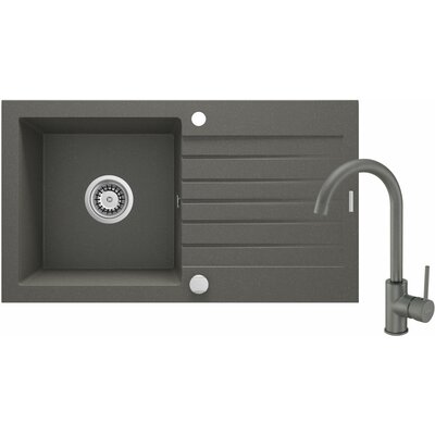 Deante Zorba Zestaw Zlewozmywak granitowy jednokomorowy 76x44 cm + bateria + syfon antracyt ZQZVT113