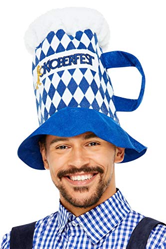 Smiffys Oktoberfest czapka piwna, niebiesko-biała w kratkę