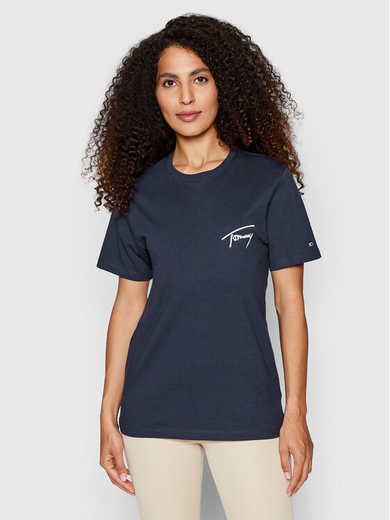 Tommy Jeans T-Shirt Signature DW0DW12940 Granatowy Relaxed Fit