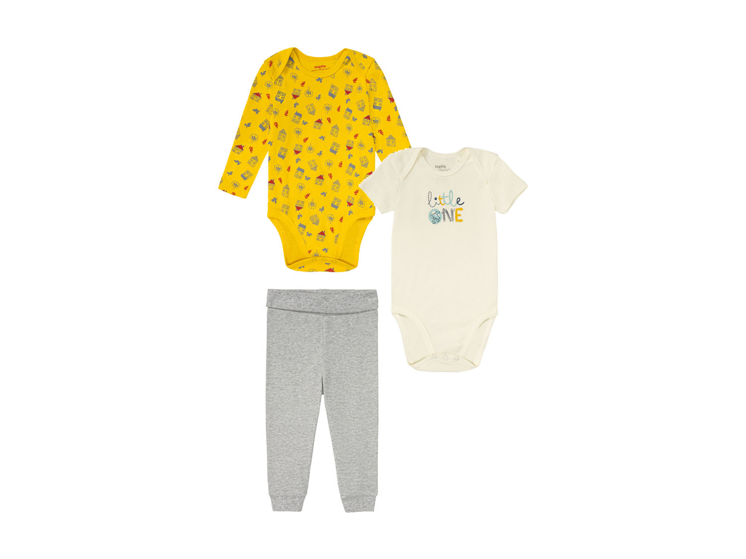 LUPILU LUPILU Komplet niemowlęcy z bawełną organiczną, 3 elementy (50/56, Żółty/biały/szary)