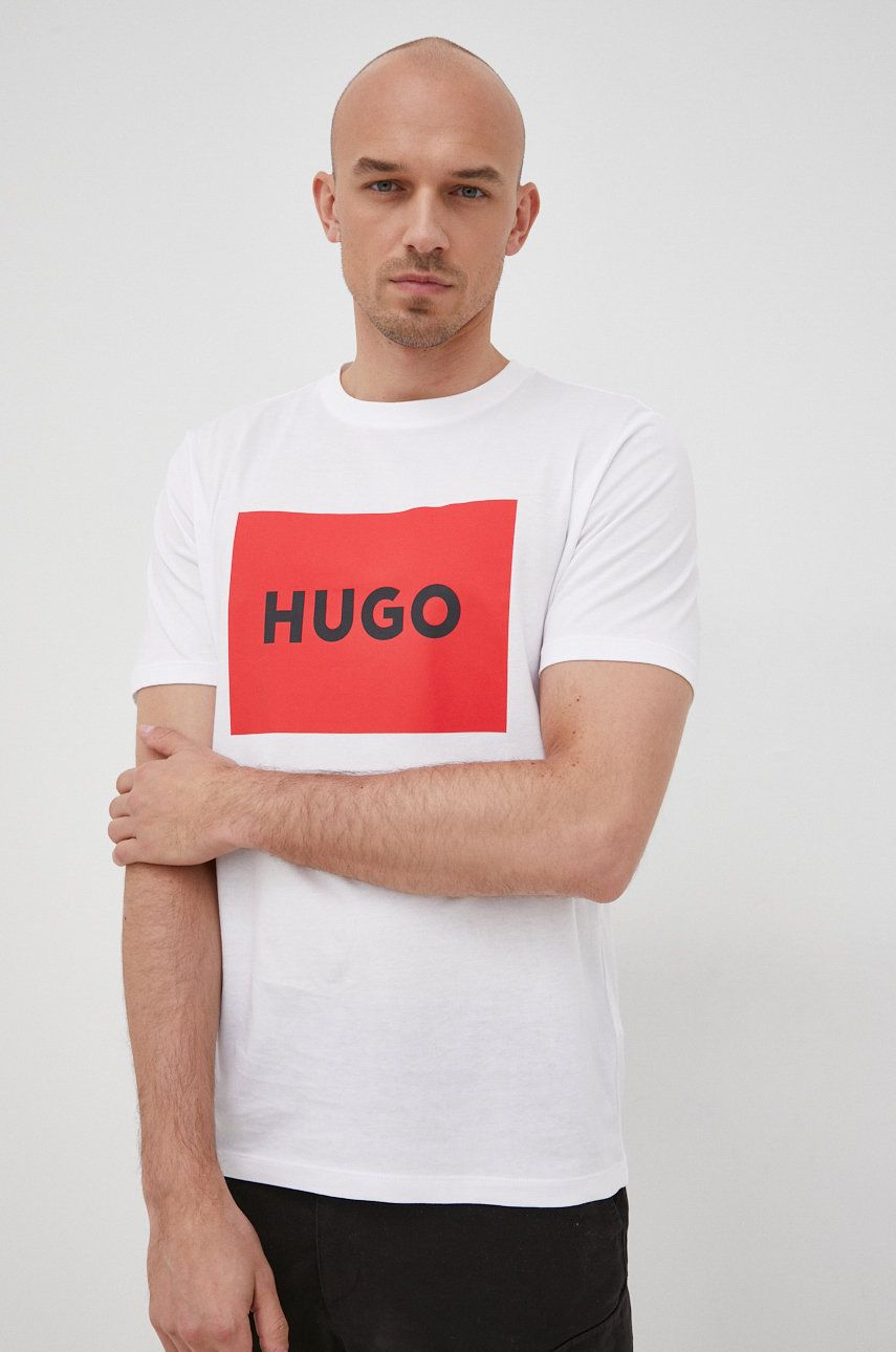 Hugo HUGO t-shirt bawełniany kolor biały z nadrukiem - Hugo