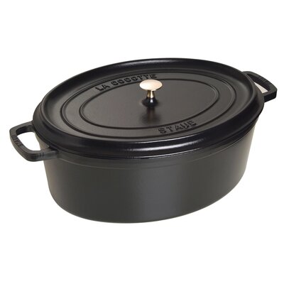 Staub Cocotte owalny garnek żeliwny z pokrywką (pojemność 4,25 l, nadaje się do stosowania na płycie indukcyjnej, wnętrze pokryte czarną, matową emalią), czarny, 29 cm FBA_1102925