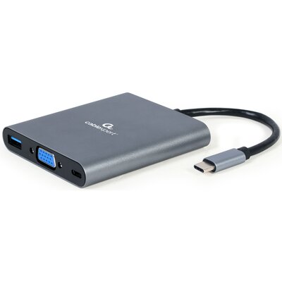 Gembird MULTI ADAPTER USB TYP-C 6 W 1 (HUB3.1 + HDMI + VGA + PD + CZYTNIK KART + DŹWIĘK STEREO), SZARY A-CM-COMBO6-01