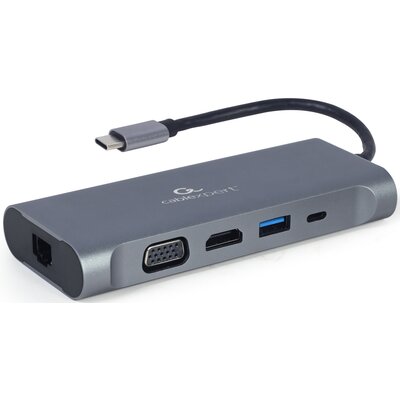 Gembird MULTI ADAPTER USB TYPE-C 7 W 1 (HUB3.0 + HDMI + VGA + PD + CZYTNIK KART + DŹWIĘK STEREO), SZARY A-CM-COMBO7-01
