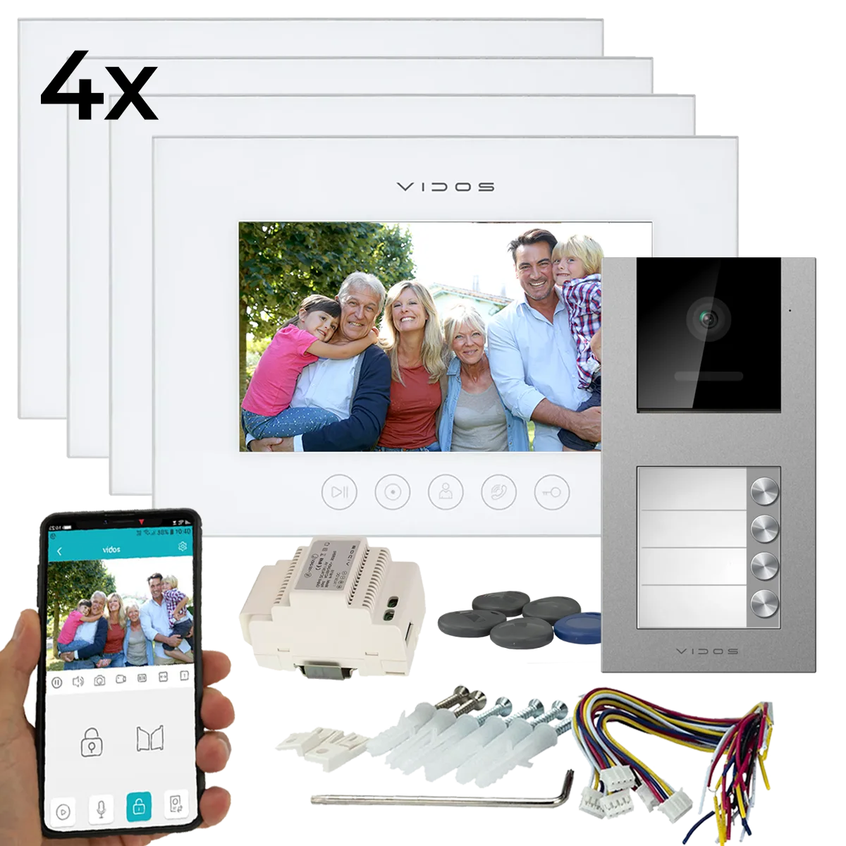 Wideodomofon Wielorodzinny WIFI Vidos X M11W-X + S11-4 FullHD Android Podczerwień RFID MicroSD