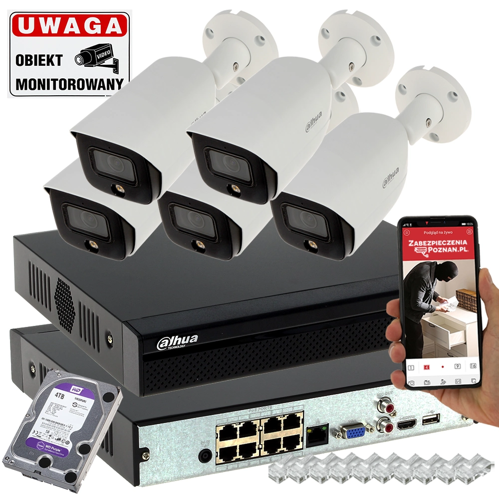 Фото - Комплект відеоспостереження Dahua Monitoring działki na 5 kamer 5MPx  IPC-HFW3549E-AS-LED-0280B FullCol 