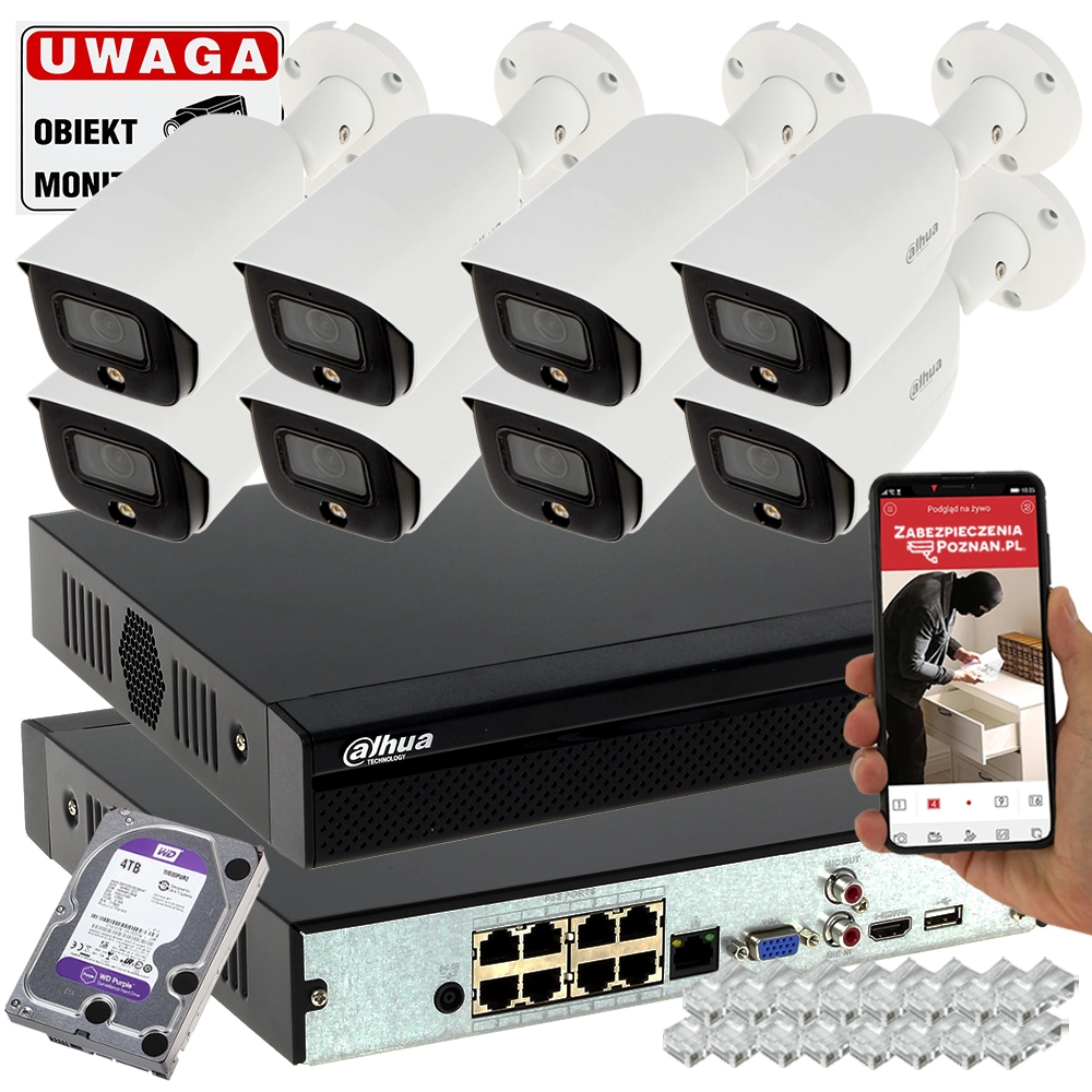Фото - Комплект відеоспостереження Dahua Zestaw monitoringu IP firmy 8 kamer 5MPx  IPC-HFW3549E-AS-LED-0280B k 