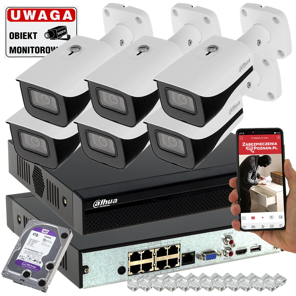 Zestaw do monitoringu firmy 6 kamer Dahua 5MPx IPC-HFW5541E-SE-0360B liczenie ludzi, rozpoznawanie twarzy