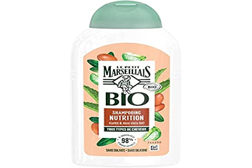 Le Petit Marseillais | Organiczny szampon Nutrition Shea & Aloe Vera (butelka 240 ml) - Szampon do wszystkich rodzajów włosów - 98% składników pochodzenia naturalnego, bez siarczanów i silikonu