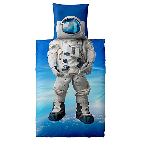 CelinaTex Fashion Fun pościel dziecięca 135 x 200 cm 2-częściowa bawełniana poszewka na kołdrę Space Astronauta niebieska