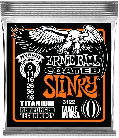 Ernie Ball Coated Slinky 3122 zestaw strun (dla RPS akcesoria gitarowe, 9  46, powlekany Titan) 3122