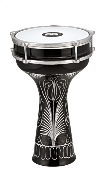 Meinl Percussion meinl Percussion HE-124 aluminium Darbuka (handgraviert), z tworzywa sztucznego futra, średnica 20,32 cm (8 cali), srebrny HE-124