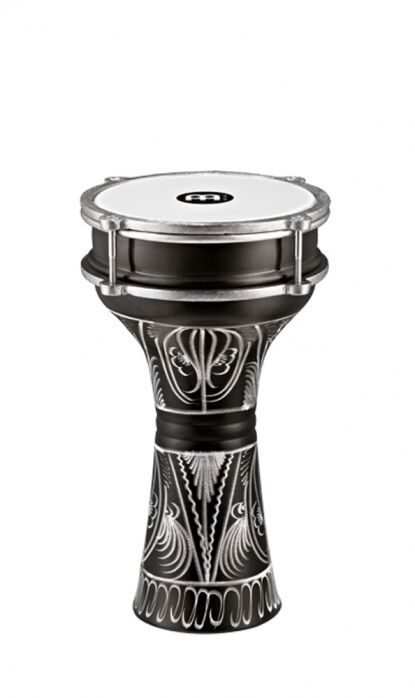 Meinl Percussion meinl Percussion HE-122 aluminium Darbuka (handgraviert), z tworzywa sztucznego futra, średnica 16,51 cm (6,5 cala), srebrny HE-122