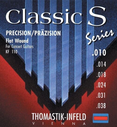 Thomastik Einzelsaite D4 .024fw vernickelter Flachdraht auf Stahlkern KF24 für Klassikgitarre Classic S Series Satz KF110 656674