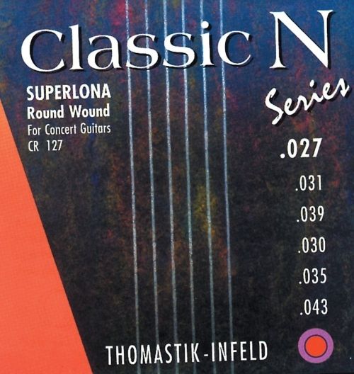 Thomastik pojedynczy sznurek E1 .027 gładki nylon CN27 do gitary klasycznej serii N Superlona zestaw świateł CR128, CR127, CF127, CF128 656611