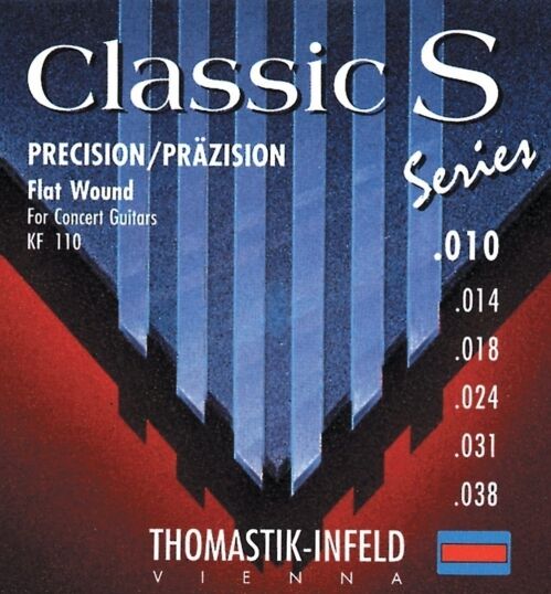 Thomastik Einzelsaite E6 .038fw vernickelter Flachdraht auf Stahlkern KF38 für Klassikgitarre Classic S Series Satz KF110 656676