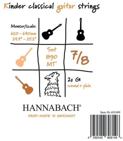Hannabach 653091 Klassikgitarrensaiten Serie 890 7/8 Kindergitarre Mensur: 62-64cm - E1 653091