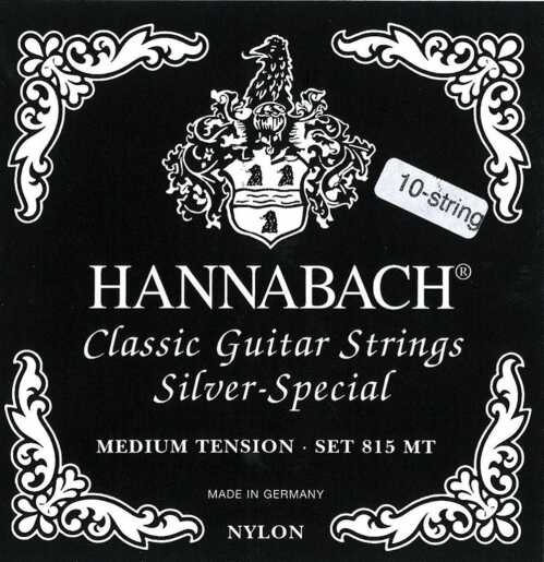 Hannabach 652599 struny do gitary klasycznej, seria 815, do gitar 8/10, medium Tension Silver Special - zestaw 10-strunowy 652599