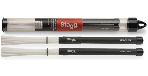 Stagg 21365 miotła Jazz z nylonu przewodów (drut uchwyt z tworzywa sztucznego, długość: 150 MM, długość całkowita: 350 MM) Biały/Czarny SBRU10-RN
