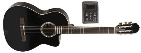 Gewa gitara koncertowa BASIC ELECTRO czarna, z odbiornikiem dźwięku, stroikiem, kolor orzecha włoskiego PS510198
