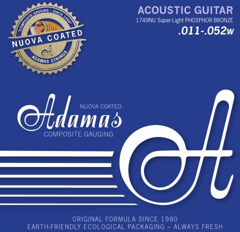 Adamas Adamas struny do gitar akustycznych, Nuove Phosphor powlekane brązem z masywnej kuli mosiężnej, super jasne .011-.052 Super-Light .011-.052 1749NU
