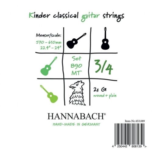 Hannabach 653088 Klassikgitarrensaiten Serie 890 3/4 Kindergitarre Mensur: 57-61cm - G3 653088