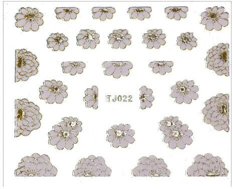 Allepaznokcie Naklejki 3D Kwiatki Pudrowy róż ze złotą obwódką arkusz Nr TJ022