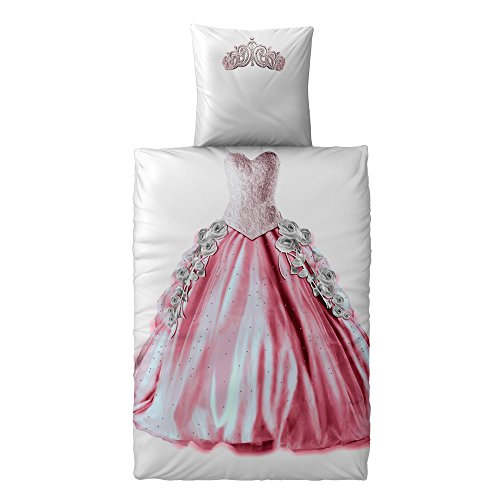 CelinaTex Fashion Fun pościel dziecięca 135 x 200 cm 2-częściowa bawełniana poszwa na kołdrę Aurora księżniczka różowo-biała
