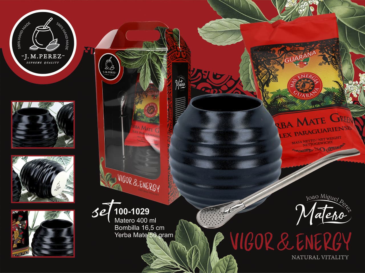 Zestaw do Yerby - Naczynie Ceramiczne (czarne) + bombilla + Yerba Mate Green 50g