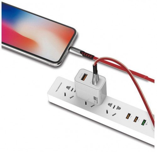 SENBONO SOMOSTEL KABEL USB TYP-C 2.4A CZERWONY 2400MAH QUICK CHARGER QC 3.0 1M POWERLINE METALOWE WTYKI BW02 BW02 TYP-C RED