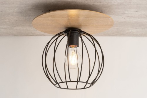 Sigma czarna lampa sufitowa loft 32354 CYBER 1 KOŁO pojedyncza lampa do sufitu z drewnianym elementem 32354