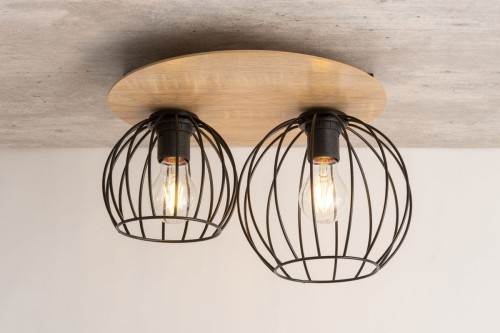 Sigma czarna lampa sufitowa loft 32355 CYBER 2 KOŁO podwójna lampa do sufitu drewniana podstawa 32355