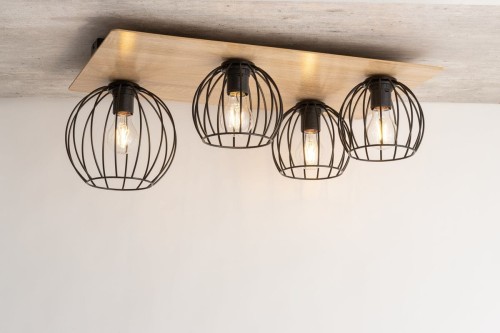 Sigma czarna lampa sufitowa loft 32360 CYBER 4 PROSTOKĄT podłużny krótki żyrandol z drewnem do niewysokiego pomieszczenia 32360